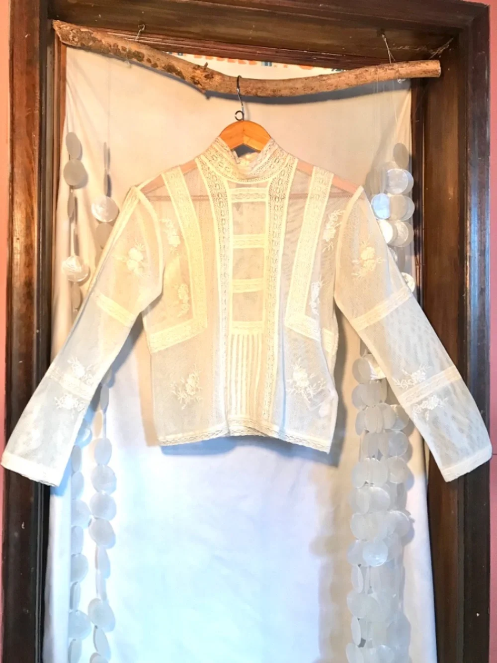 Zara Romantic Lace Blouse Semi-Sheer High Neck Ladder Stitch Size Small - Picture 8 of 15